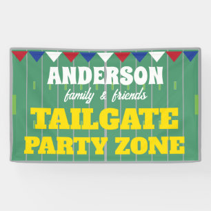 Tailgate Party mit Namen und Fußballplatz Banner
