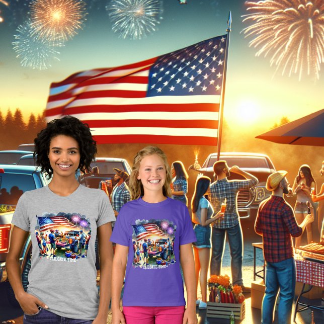 Tailgate Time Party Truck Feuerwerk Fahne Custom T-Shirt (Tailgate Time Fireworks and American Flag 2 T-Shirts)