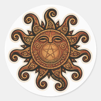 Taíno-inspirierte Sol de Jayuya & Wiccan-Pentagram Runder Aufkleber