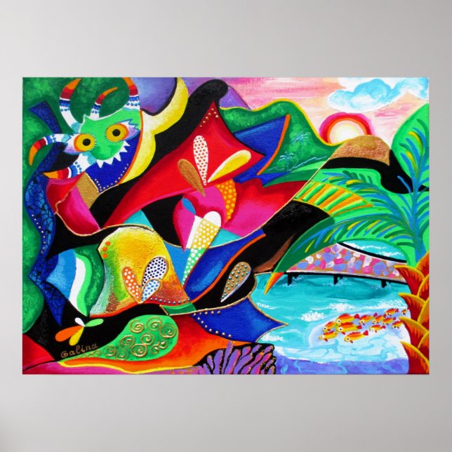 Taino & Vejigantes PR - Kunst von Galina - Poster (Vorne)