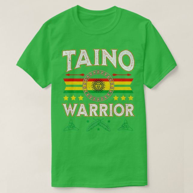 Taino Warrior Flag Indianer Arawak Boriken T-Shirt (Design vorne)