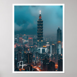 Taipeh Skyline bei Dämmerung Kunst Reise berühmter Poster