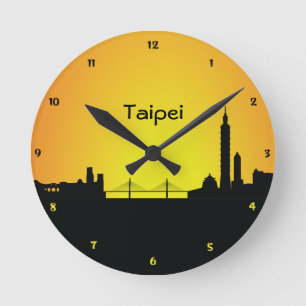 Taipehcityscape-NachtSilhouette-Wand-Uhr Runde Wanduhr