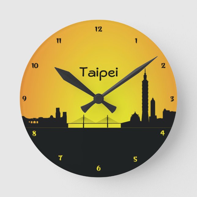 Taipehcityscape-NachtSilhouette-Wand-Uhr Runde Wanduhr (Vorderseite)