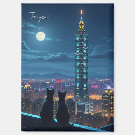 Taipei 101 Katzen in der Nacht Magnet