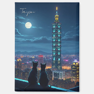 Taipei 101 Katzen in der Nacht Magnet