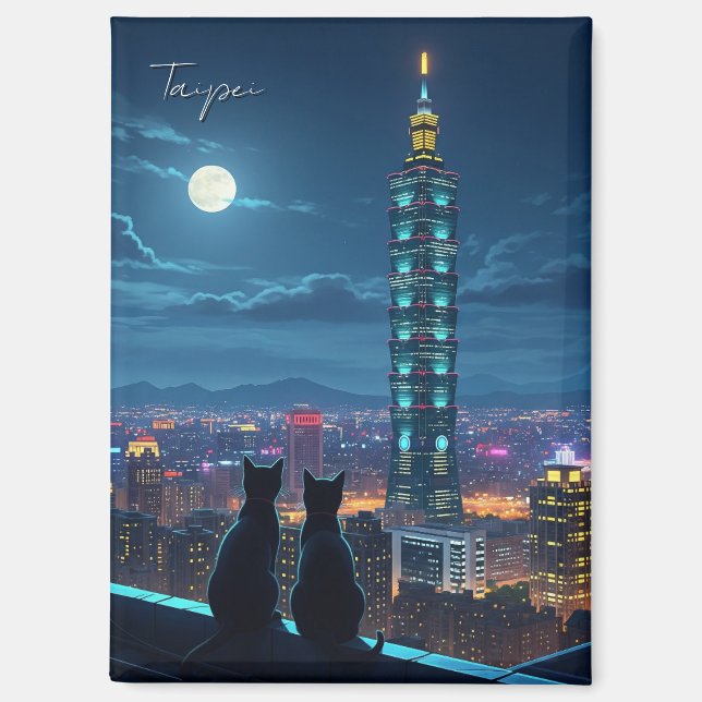 Taipei 101 Katzen in der Nacht Magnet (Vorderseite)