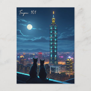 Taipei 101 Katzen in der Nacht Postkarte