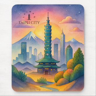 Taipei City Taiwan Skyline Watercolor Mousepad
