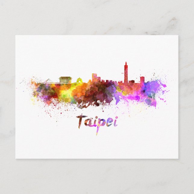 Taipei-Skyline in Aquarellfarbe Postkarte (Vorderseite)