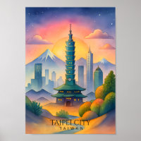 Taipei Stadt Taiwan Skyline Wasserfarbe