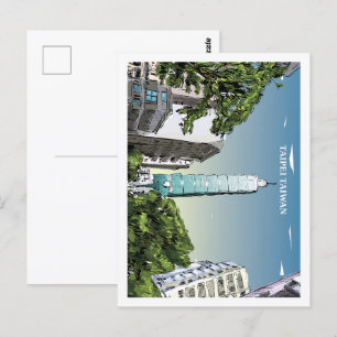 Taipei Taiwan Berühmter Reiseort Illustration Postkarte