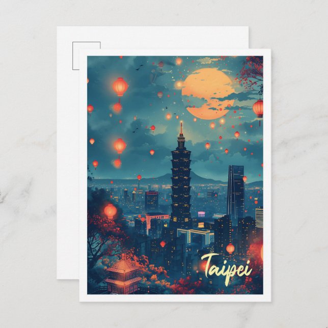 Taipei Vintag Art Travel Illustration Postkarte (Vorne/Hinten)