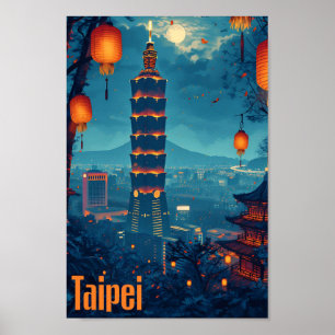 Taipei Vintag Art Travel Place Illustration Poster