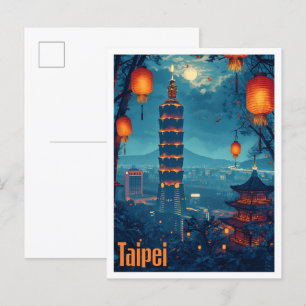 Taipei Vintag Art Travel Place Illustration Postkarte