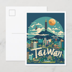 Taiwan Art Vintage Reiseillustration Postkarte