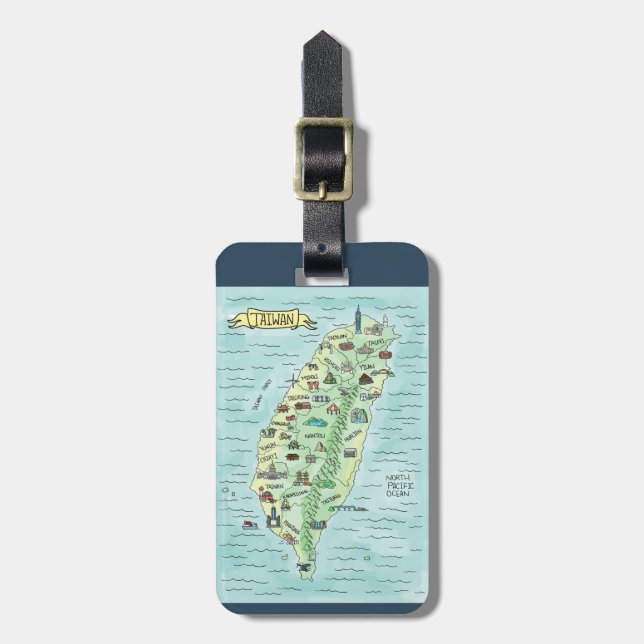 Taiwan Karte in Watercolor Gepäckanhänger (Vorderseite vertikal)