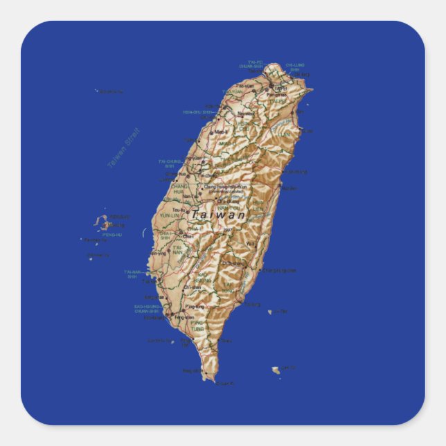 Taiwan-Karten-Aufkleber Quadratischer Aufkleber (Vorderseite)