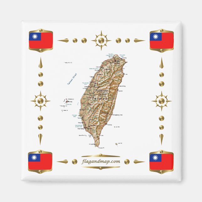 Taiwan Map + Flags Magnet (Vorne)