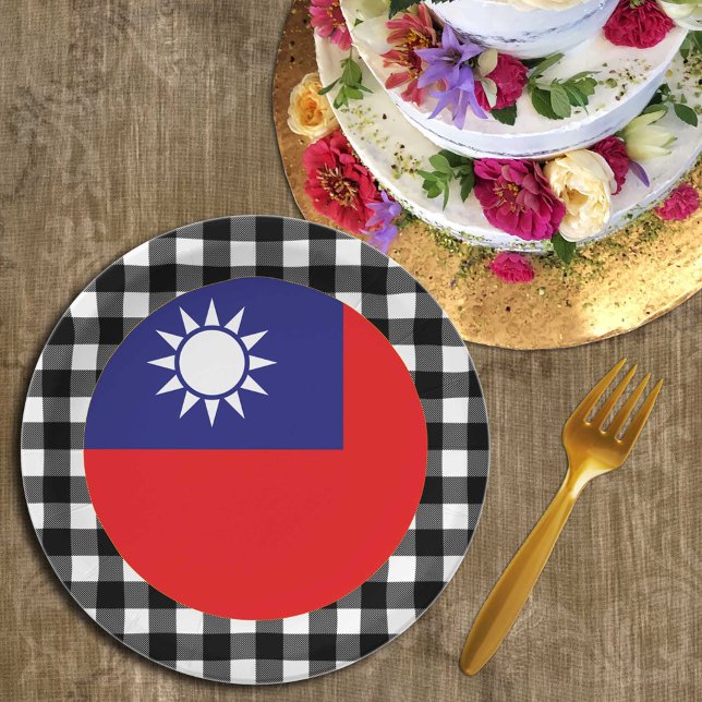 Taiwan Tafel, Büffel kariert & taiwanische Flagge Pappteller (Von Creator hochgeladen)