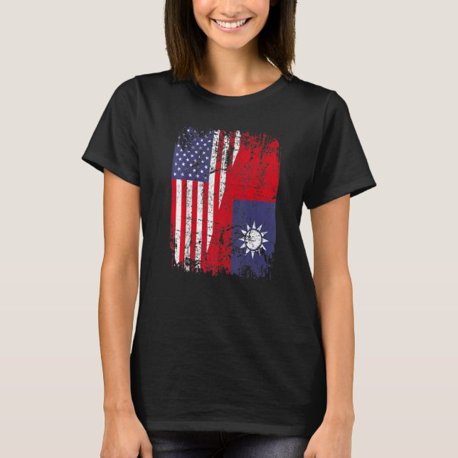 Taiwanese Roots Half American Flag Usa Taiwan Flag T-Shirt (Vorderseite)