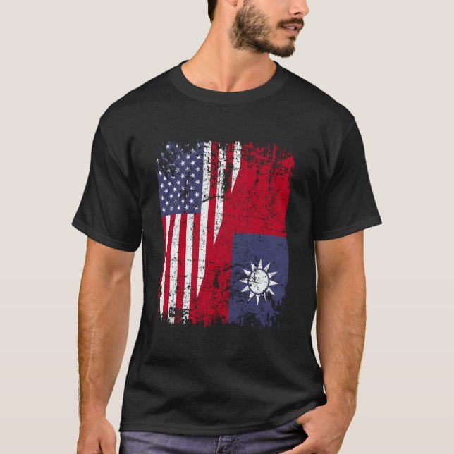 Taiwanese Roots Half American Flag Usa Taiwan Flag T-Shirt (Vorderseite)