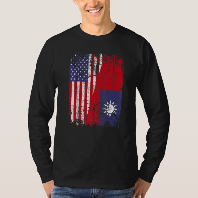 Taiwanese Roots Half American Flag Usa Taiwan Flag T-Shirt (Vorderseite)