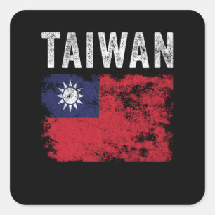 taiwanesische Flagge beeinträchtigt Quadratischer Aufkleber