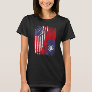 Taiwanesische Wurzeln Halb Amerikanische Flagge US T-Shirt