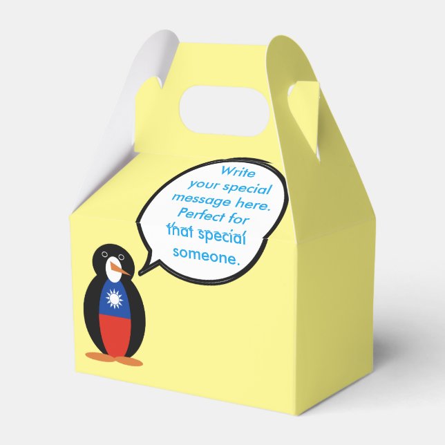Taiwanisch oder Chinesisch sprechende Frau Penguin Geschenkschachtel (Rückseite)