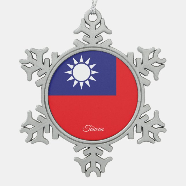 Taiwans Schneeflocke, taiwanesische Flagge Schneeflocken Zinn-Ornament (Vorderseite)