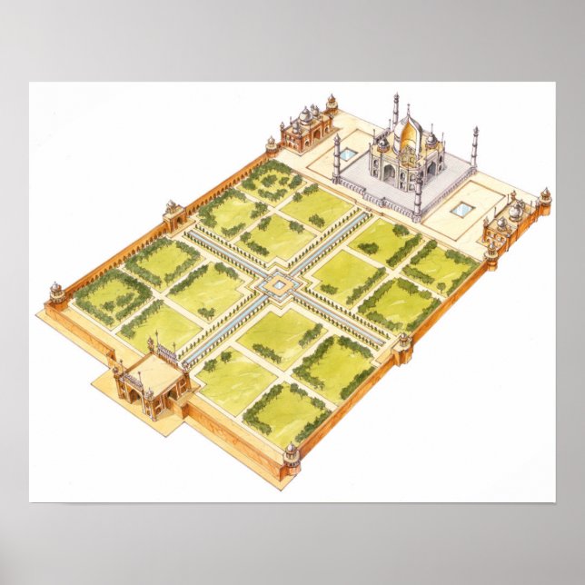 Taj Mahal. Adra India. Grab und Gärten Poster (Vorne)