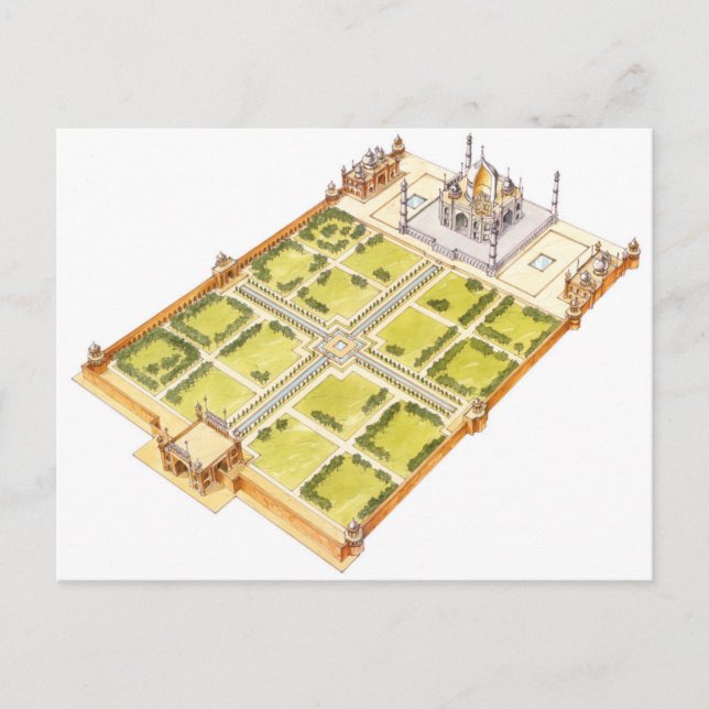 Taj Mahal. Adra India. Grab und Gärten Postkarte (Vorderseite)
