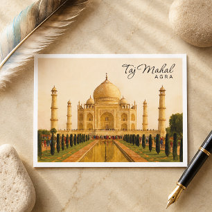 Taj Mahal Agra India Watercolor Travel Feiertagspostkarte