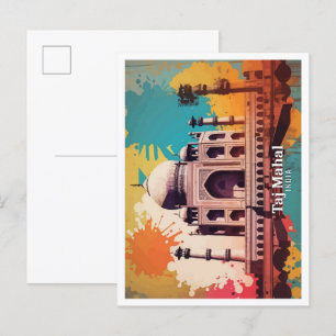 Taj Mahal Agra Indien Pop-Art-Reiseillustration Postkarte