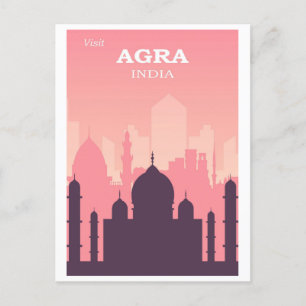 Taj Mahal Agra Indien Stadt-Skyline Pink Vintage Postkarte