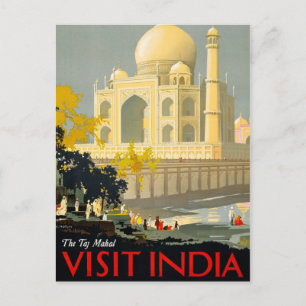 Taj Mahal Besuchen Sie Indien Vintage Reiseplakat Postkarte