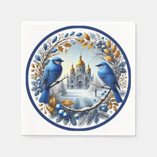 Taj Mahal Bluebirds Winter Berries Serviette
