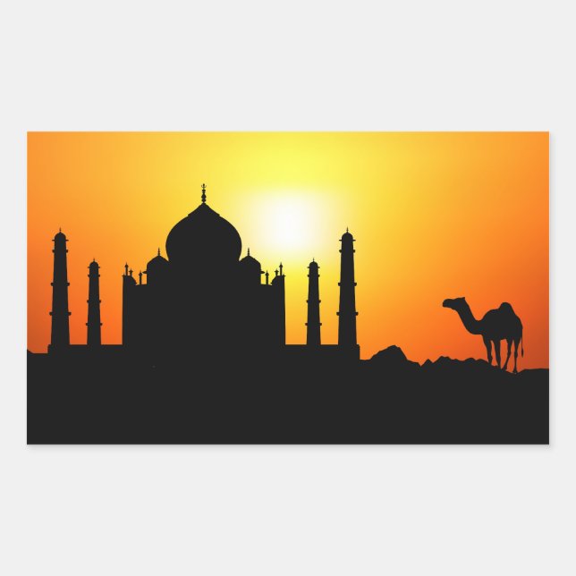 Taj Mahal & Camel im Hintergrund Rechteckiger Aufkleber (Vorderseite)