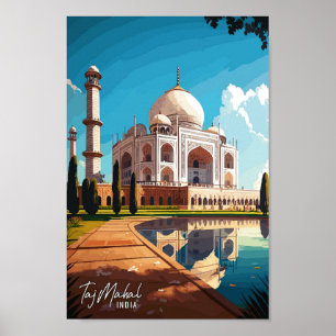 Taj Mahal India Art Vintage Reise Illustration Poster