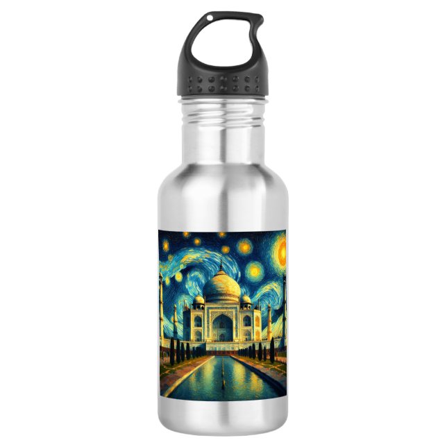 Taj Mahal India Starry Night Edelstahlflasche (Vorderseite)