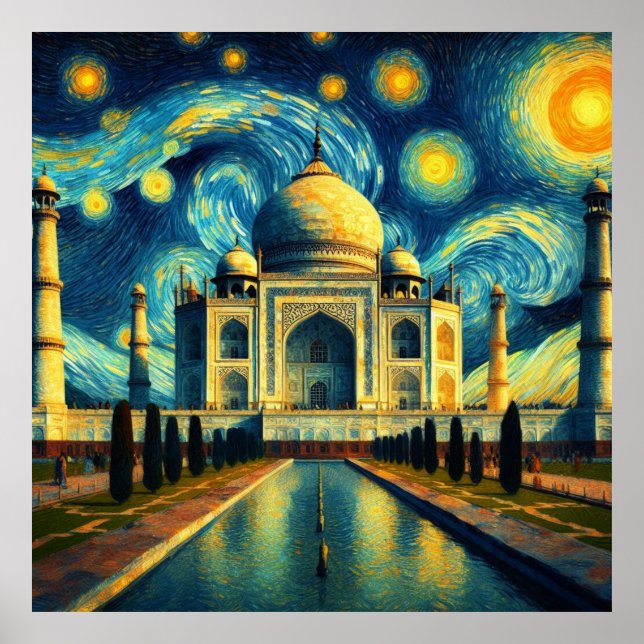 Taj Mahal India Starry Night Poster (Vorne)
