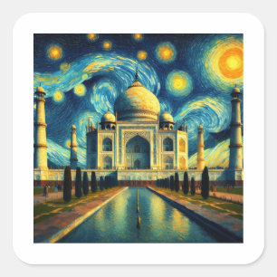 Taj Mahal India Starry Night Quadratischer Aufkleber