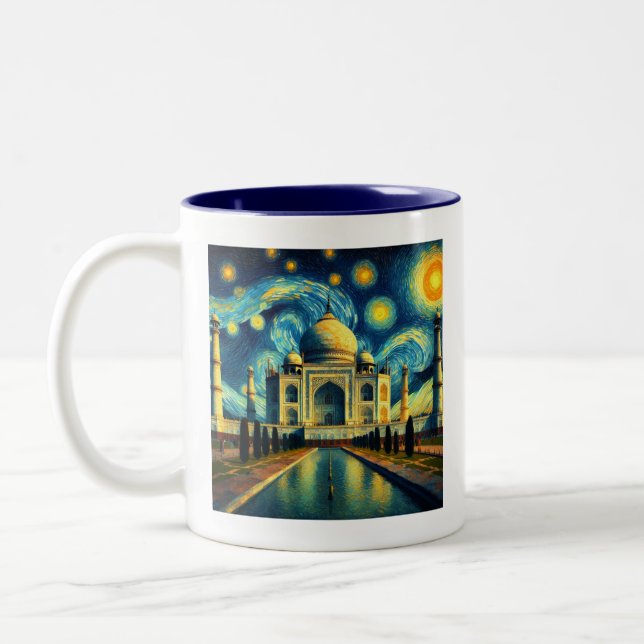 Taj Mahal India Starry Night Zweifarbige Tasse (Links)
