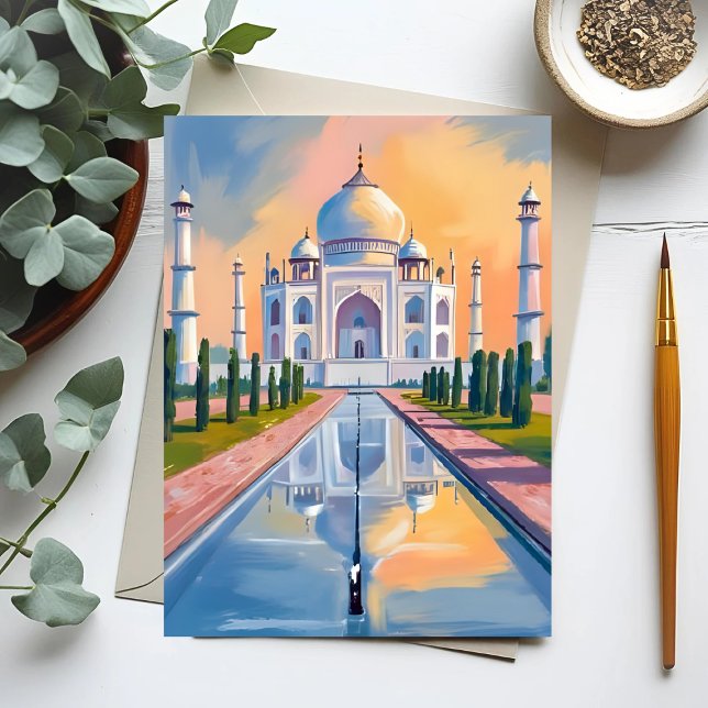 Taj Mahal India Travel Painting Postkarte (Von Creator hochgeladen)