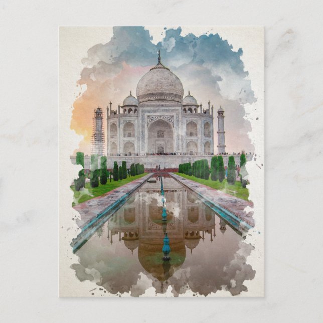 Taj Mahal India Watercolor Art Postkarte (Vorderseite)