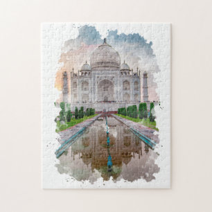 Taj Mahal India Watercolor Art Puzzle