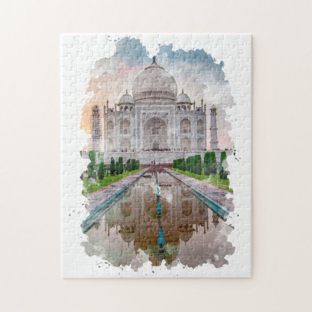Taj Mahal India Watercolor Art Puzzle (Vertikal)