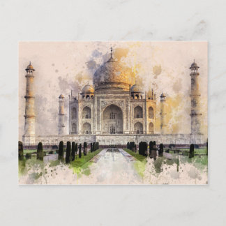 Taj Mahal - Indien - Aquarell-Postcard Vintag Postkarte