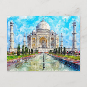 Taj Mahal, Indiens Aquarellfarbenkarte Postkarte